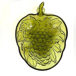 Indiana Glass Avocado Green Grape Shaped Pressed Glass Serving Dish Vintage
